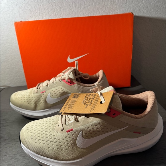 Nike Women's Air Winflo 10 Tan and Pink Athletic Shoes - Picture 2 of 7